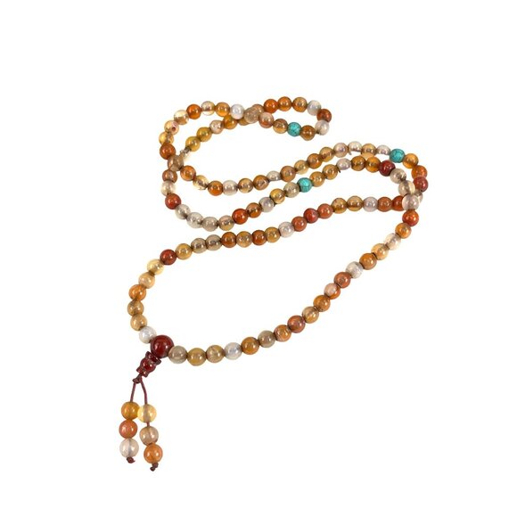 Handcrafted Agate & Faux Turquoise Beaded Mala Necklace - Yoga Meditation Prayer - Picture 8 of 9